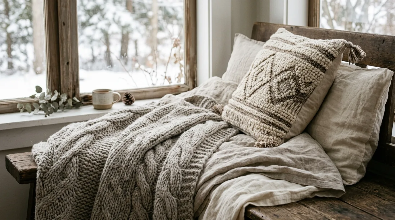 Use candles or lamps to create a winter evening ritual inspiration for a winter bedroom.